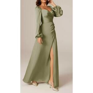 AW BRIDAL 10 L fennel seed green Florencia bridesmaid party maxi dress NEW B40